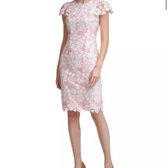 NWT | Calvin Klein | Pink Sheath Dress with Flutter Cap Sleeves - Picture 3 of 9
